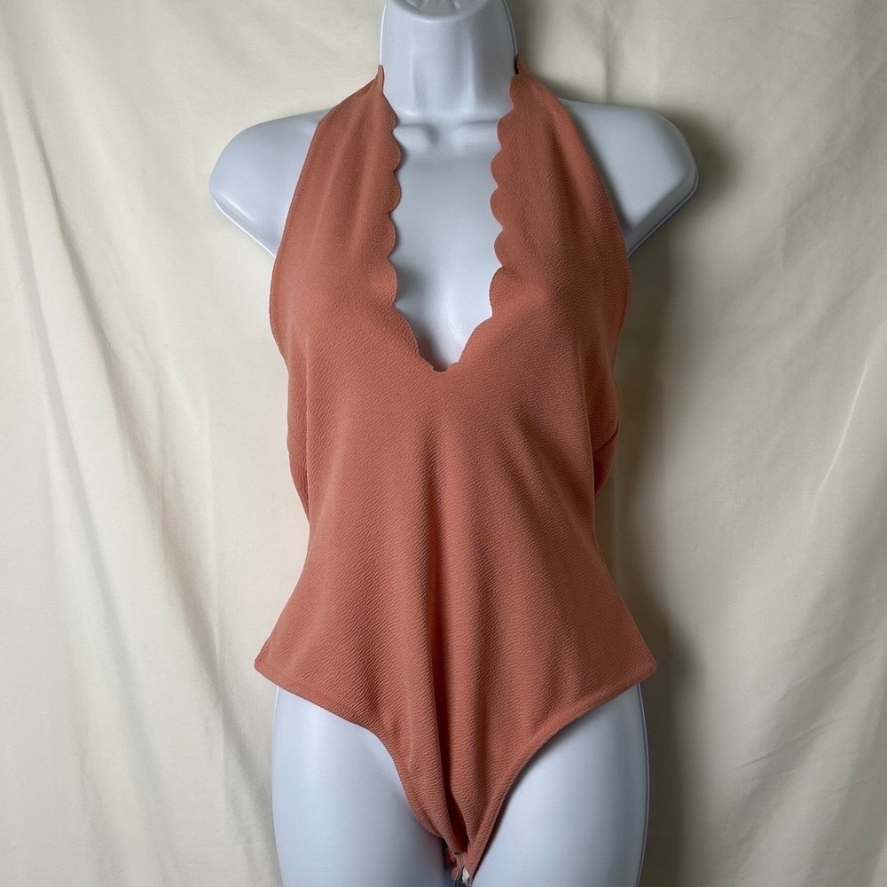 Boohoo Womens Halter Bodysuit Coral Peach Size 8 Y2K Summer Beach Vacation